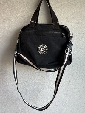 Kipling Black Nylon Satchel Crossbody Bag Adjustable Stripe Strap